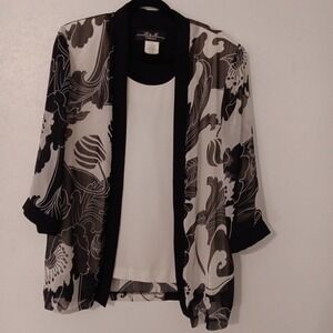 R&M Collection Top/Jacket Attached Women's Black/White w/ Silver Strands 3/4...